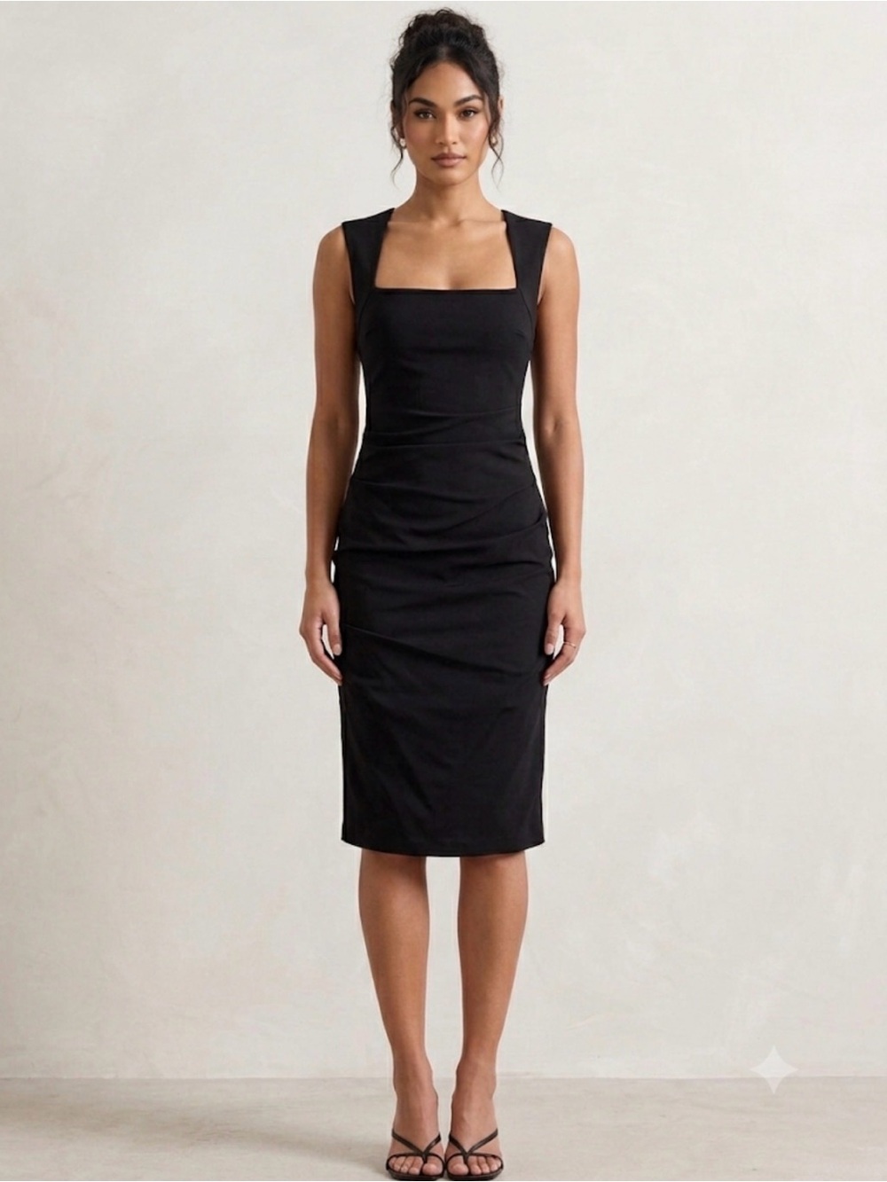 Le Chateau Black Square-Neck Midi Dress